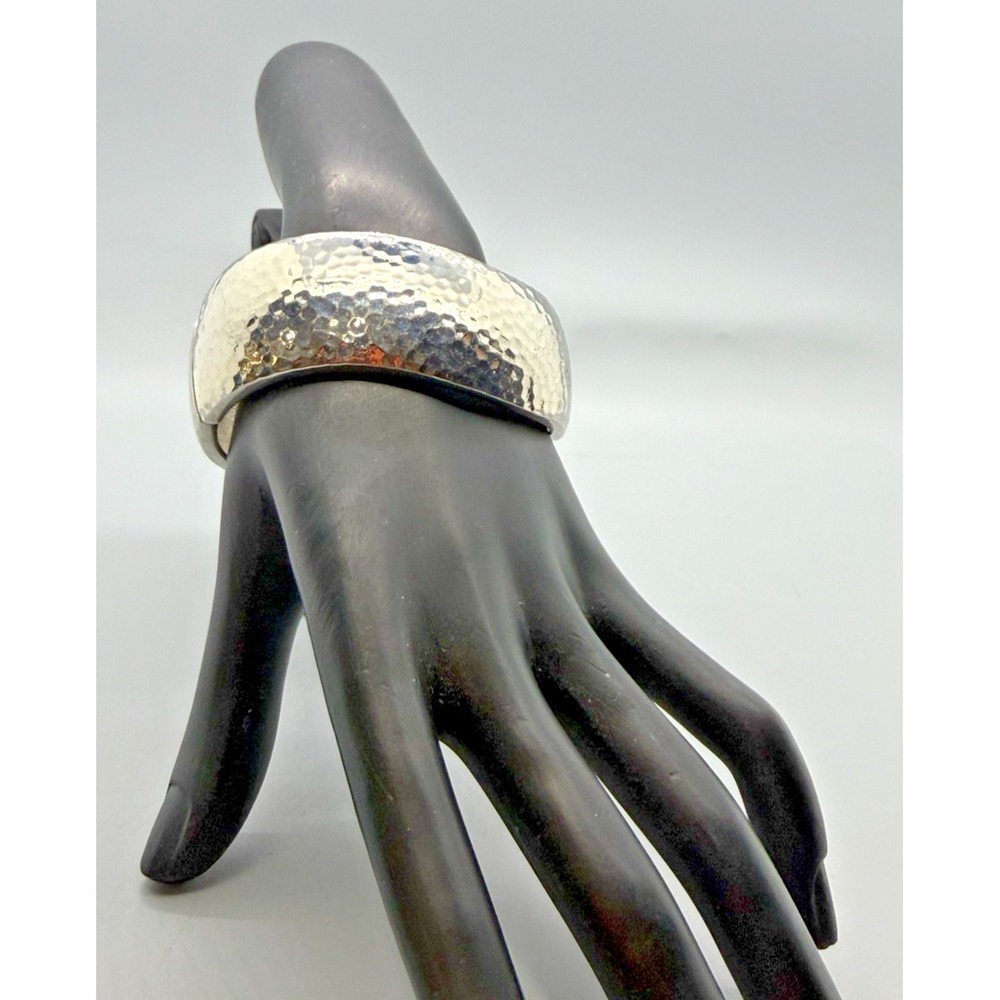 Hammered Premier Design Silver Tone  Clamper Bangle Bracelet Sz 6.50